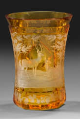 Biedermeier-Becherglas mit Tierszene
