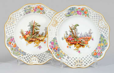 Paar Dessertteller mit Jagdmotiven