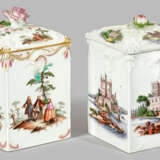 Zwei Meissen Tabakdosen mit Watteauszenen und Stadtveduten - Foto 1