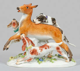Meissen Figurengruppe "Rottier, von Hunden gehetzt"