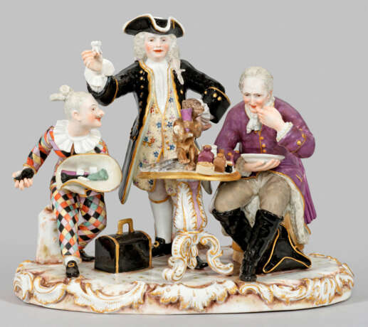 Meissen Zahnarzt-Gruppe mit Affe und Harlekin - photo 1
