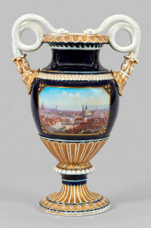Große Meissen Schlangenhenkelvase mit Dresden-Vedute - Foto 1