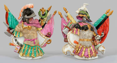 Paar äußerst seltener Trophäen-Büsten von Meissen