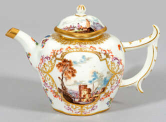 Feine Meissen Teekanne mit Kauffahrteiszenen