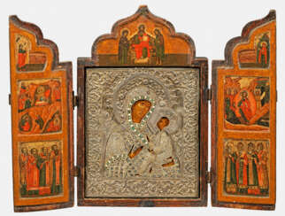 Frühes Triptychon mit Ikone der Gottesmutter von Tichwin