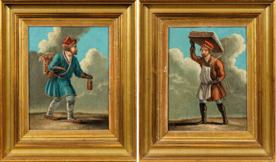 Paar Lackgemälde "Der Fischhändler" und "Der Gemüsehändler" - photo 1