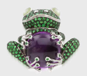 Dekorative Frosch-Brosche mit Amethyst