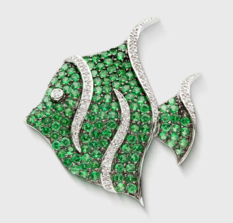 Dekorative Fisch-Brosche mit Tsavoriten - Foto 1