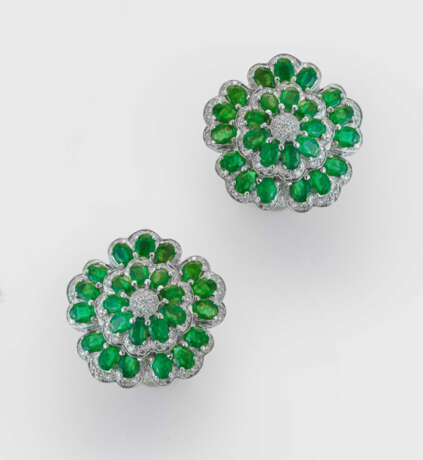 Paar repräsentative Smaragd-Diamant-Ohrclips - фото 1