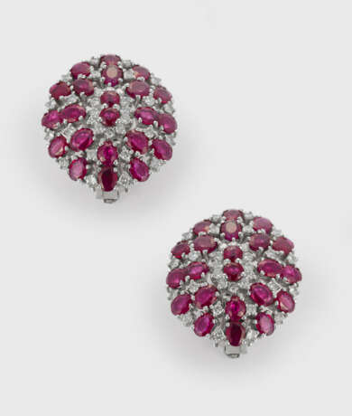 Paar glamouröse Burma-Rubin-Brillant-Ohrclips - photo 1