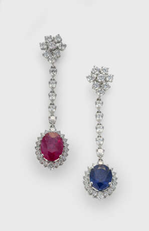 Paar elegante Saphir-Rubin-Ohrgehänge - photo 1 Paar elegante Saphir-Rubin-Ohrgehänge - photo 1