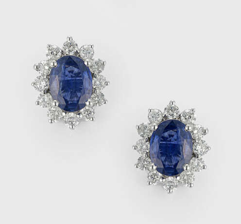 Paar klassische Saphir-Brillant-Ohrringe - Foto 1