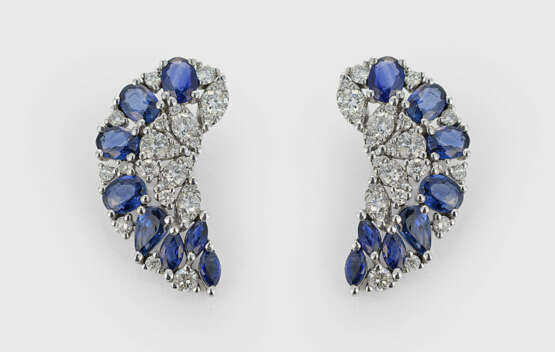 Paar dekorative Saphir-Brillant-Ohrringe - Foto 1 Paar dekorative Saphir-Brillant-Ohrringe - Foto 1