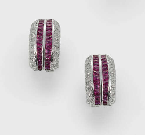 Paar Diamant-Rubin-Ohrclips - Foto 1