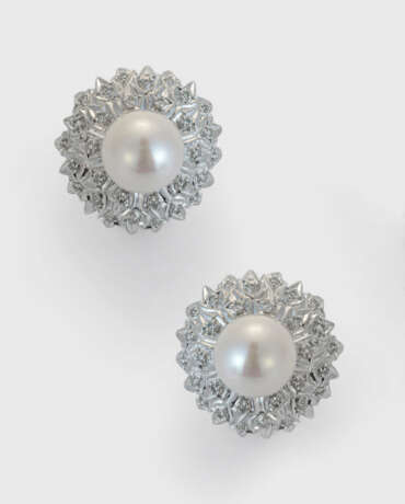 Paar charmante Diamant-Perlohrringe - photo 1 Paar charmante Diamant-Perlohrringe - photo 1