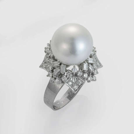Cocktail-Perl-Diamantring in Ajour - Foto 1