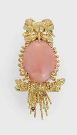 Korallen-Eule-Brosche - фото 1