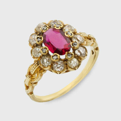 Feiner Jugendstil-Entouragering mit Burma-Rubin - фото 1