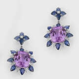 Paar prachtvolle Kunzit-Saphir-Ohrgehänge - photo 1