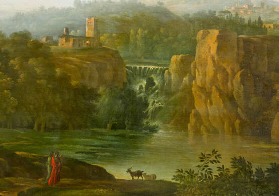 Hendrik Frans Van Lint (1684-1763)-attributed,  Large classical Landscape with figures visiting a waterfall ,  Oil on Canvas,  in classicistic frame - Foto 3