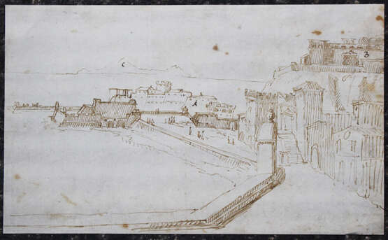 Italian 17. century, black ink on with paper, fortress by the sea - Foto 1