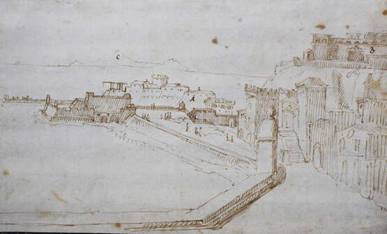 Italian 17. century, black ink on with paper, fortress by the sea - Foto 2