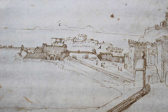 Italian 17. century, black ink on with paper, fortress by the sea - photo 3