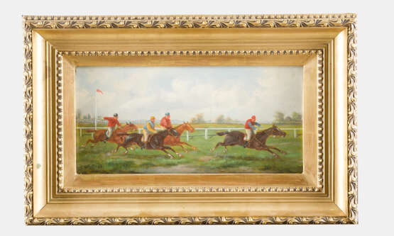 A.Stone.Horse Race, oil on wood, framed - photo 1