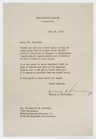 Vier Schreiben von Henry A. Kissinger - photo 1 Vier Schreiben von Henry A. Kissinger - photo 1
