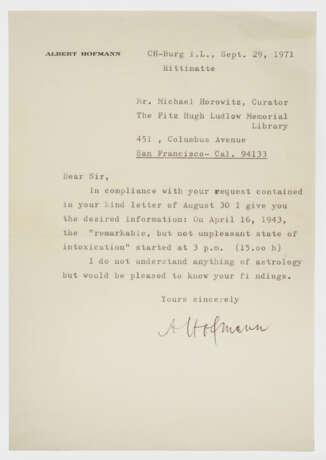 Brief von Albert Hofmann - фото 1