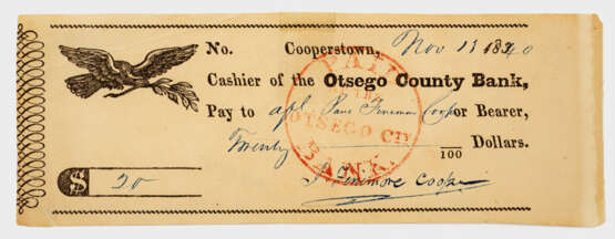Scheck, ausgestellt von James Fennimore Cooper - photo 1 Scheck, ausgestellt von James Fennimore Cooper - photo 1
