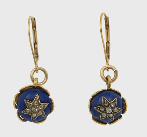 Paar Spätbiedermeier Lapislazuli-Diamant-Ohrringe - photo 1