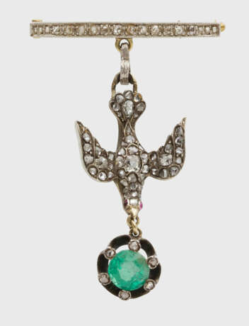Smaragd-Diamant-Brosche von Prof. Herbert Zeitner - photo 1 Smaragd-Diamant-Brosche von Prof. Herbert Zeitner - photo 1
