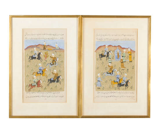 Two Persian Illustrations, Hunting scenes, watercolour on Paper - photo 1