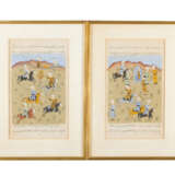 Two Persian Illustrations, Hunting scenes, watercolour on Paper - photo 1
