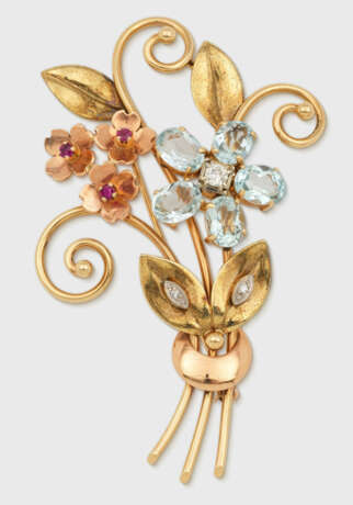 Aquamarin-Blüten-Brosche à Deux Couleurs - Foto 1