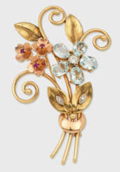 Aquamarin-Blüten-Brosche à Deux Couleurs