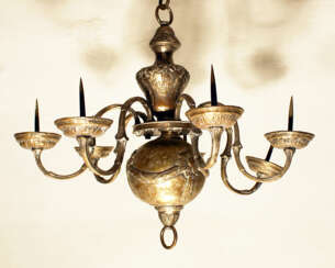 Chandelier, 6 branches, chased copper , silvered, Austrian 18. century