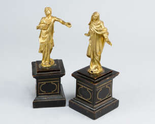 French 16. century, Two Bronze statues , gilded, ebonised bases