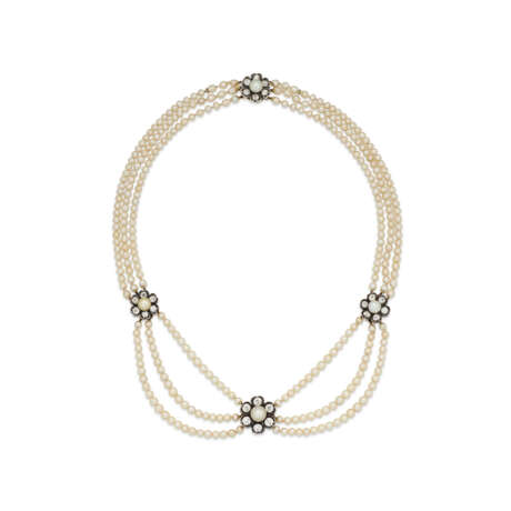 ANTIQUE NATURAL PEARL, PEARL AND DIAMOND NECKLACE - photo 1