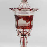 German Glass Goblet, landscape etchings, red and transparent, mid 19. century - фото 1