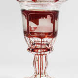 German Glass Goblet, landscape etchings, red and transparent, mid 19. century - photo 2