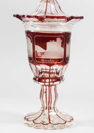 German Glass Goblet, landscape etchings, red and transparent, mid 19. century - photo 2