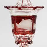 German Glass Goblet, landscape etchings, red and transparent, mid 19. century - photo 3