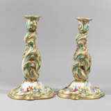 Two Porcelain candlesticks, curved shape, painted, 19. century - photo 1