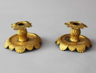 Pair of candlesticks, copper chased, gilded, Italian 18. century
