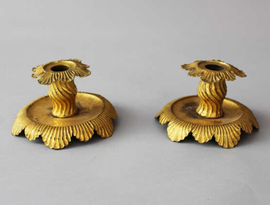 Pair of candlesticks, copper chased, gilded, Italian 18. century - photo 1