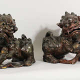 Pair of Fo Lions , Wood carved, original paint, partly open work, Ming Dynasty - photo 1