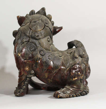 Pair of Fo Lions , Wood carved, original paint, partly open work, Ming Dynasty - Foto 2