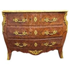 Louis XV style marquetry and marble chest of drawers, France, Early 20th century